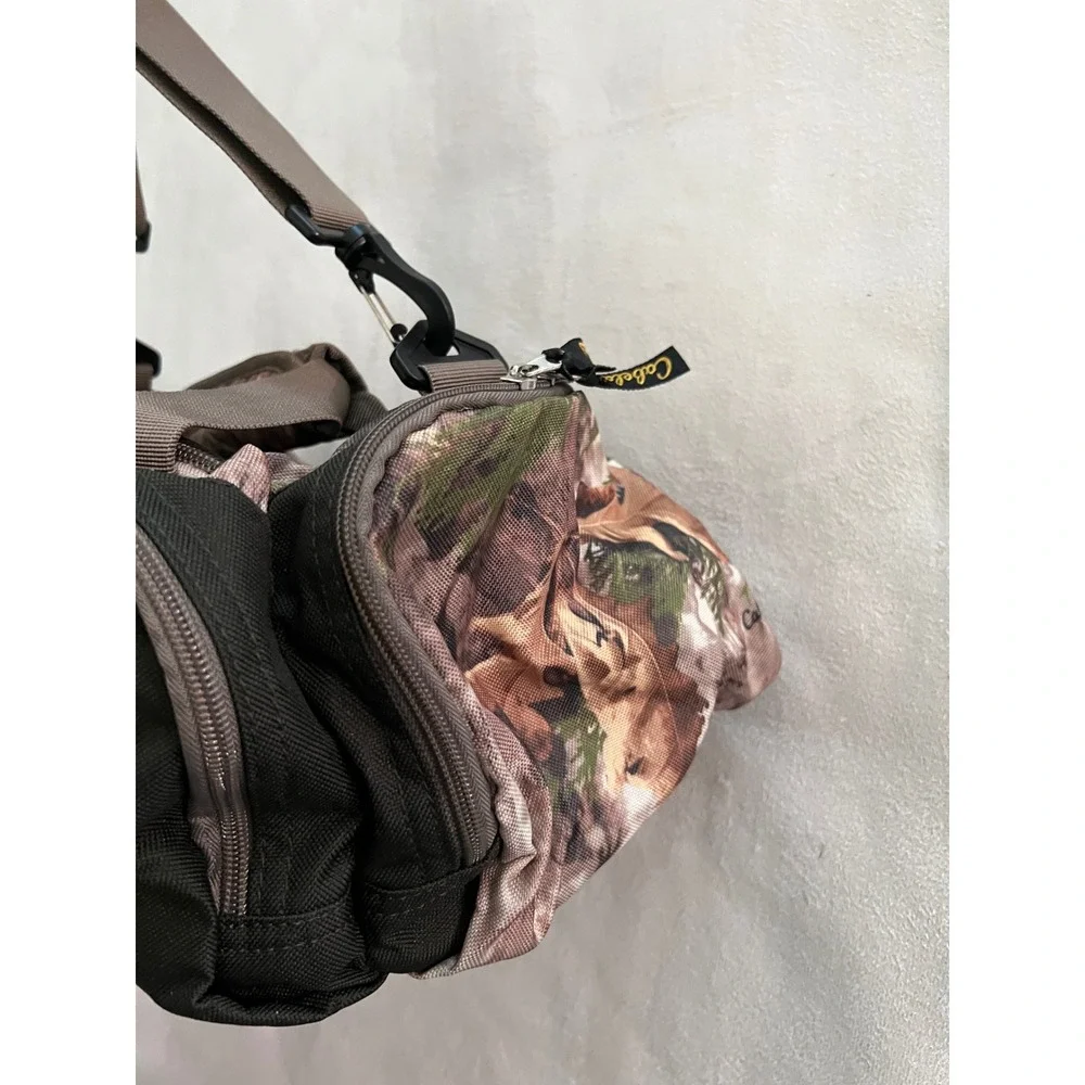Cabelas Fishing Tackle Bag Camo Black Canvas Shoulder Strap Multi Pocket Storage